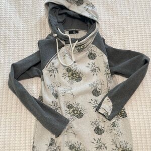 Floral Gray Hoodie with Drawstring